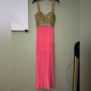 B Darlin Gold Sequin and Pink Chiffon Dress
